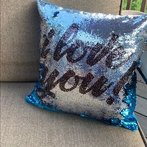 Hidden message Sequin flip pillow I Love You
